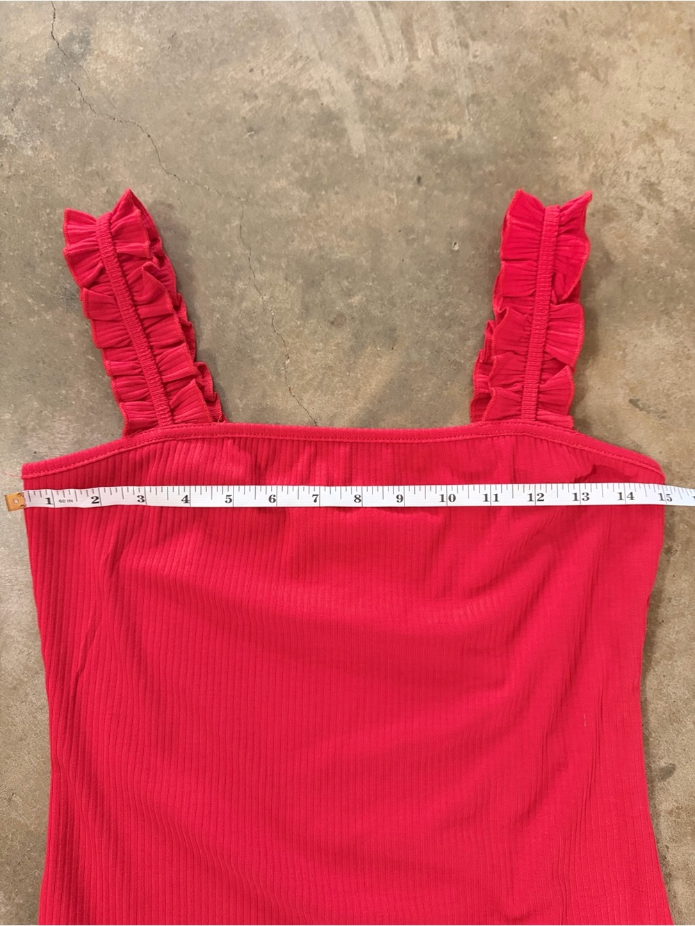 Heatherly Ribbed Red Bodysuit Ruffle Straps Snap Closure M - Picture 4 of 10